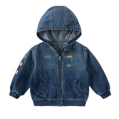 Dave&Bella Boys Autumn Denim Blue Cool Long Sleeve Hooded Jacket Coat