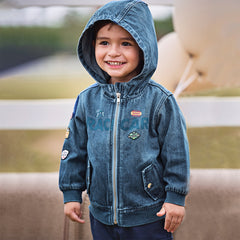 Dave&Bella Boys Autumn Denim Blue Cool Long Sleeve Hooded Jacket Coat