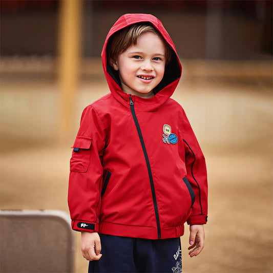 Dave&Bella Toddler Boys Autumn Dark Red Awesome Hooded Coat