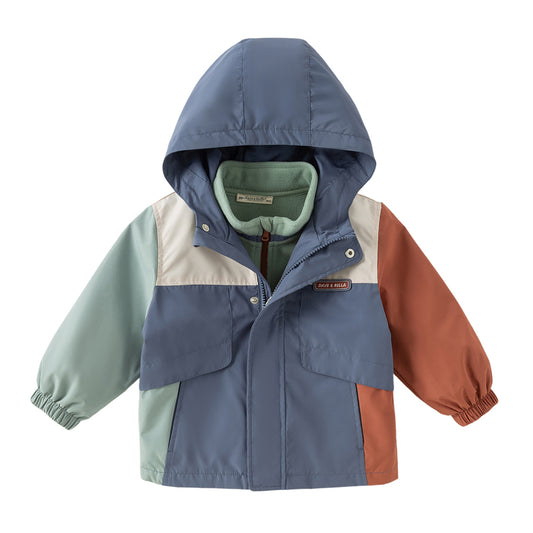 Dave&Bella Girls/Boys Autumn Purple/Blue Outdoor Warm Windproof Hooded Jacket
