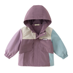 Dave&Bella Girls/Boys Autumn Purple/Blue Outdoor Warm Windproof Hooded Jacket