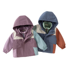 Dave&Bella Girls/Boys Autumn Purple/Blue Outdoor Warm Windproof Hooded Jacket