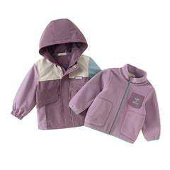 Dave&Bella Girls/Boys Autumn Purple/Blue Outdoor Warm Windproof Hooded Jacket