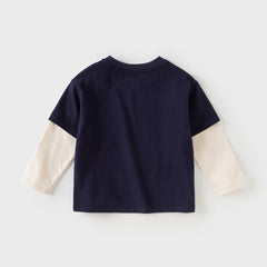 Dave&Bella Toddler Boys Autumn Cotton Navy Blue Leisure T-shirts Tops