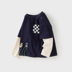 Dave&Bella Toddler Boys Autumn Cotton Navy Blue Leisure T-shirts Tops