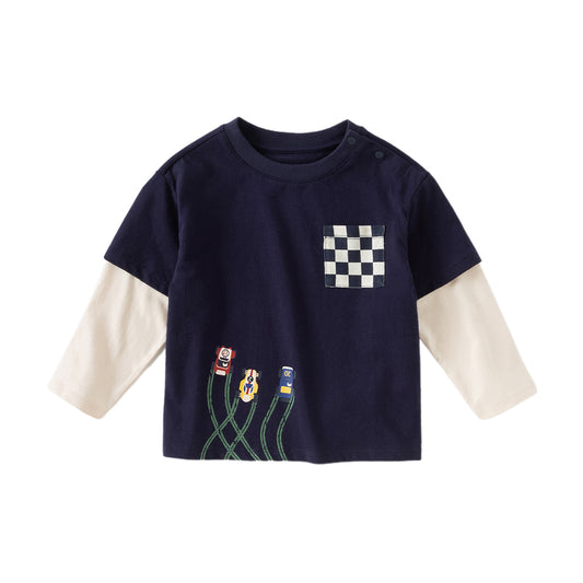 Dave&Bella Toddler Boys Autumn Cotton Navy Blue Leisure T-shirts Tops