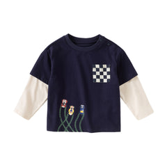 Dave&Bella Toddler Boys Autumn Cotton Navy Blue Leisure T-shirts Tops