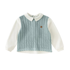 Dave&Bella Toddler Boys Blue Cotton Pullover Shirt-style Sweater Tops