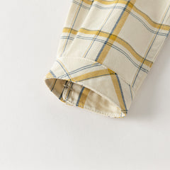 Dave&Bella Toddler Boys Autumn Cotton Yellow White Plaid Shirts Tops