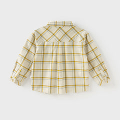 Dave&Bella Toddler Boys Autumn Cotton Yellow White Plaid Shirts Tops