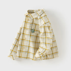 Dave&Bella Toddler Boys Autumn Cotton Yellow White Plaid Shirts Tops