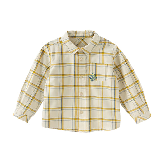 Dave&Bella Toddler Boys Autumn Cotton Yellow White Plaid Shirts Tops
