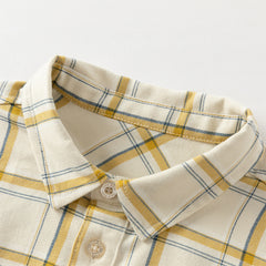 Dave&Bella Toddler Boys Autumn Cotton Yellow White Plaid Shirts Tops