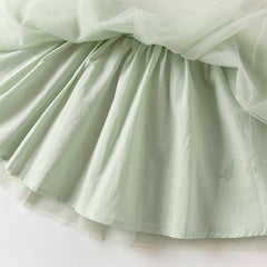 Dave&Bella Toddler Girls Green Begonia Print Top Mesh Half Skirt Two Piece Sets