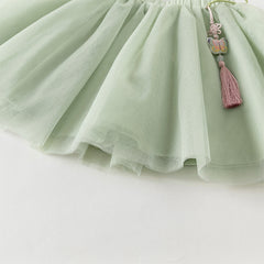 Dave&Bella Toddler Girls Green Begonia Print Top Mesh Half Skirt Two Piece Sets