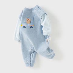 Dave&Bella Baby Boys Autumn Soft Indoor Cotton Blue One-Pieces Rompers