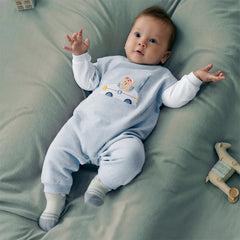 Dave&Bella Baby Boys Autumn Soft Indoor Cotton Blue One-Pieces Rompers