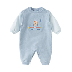Dave&Bella Baby Boys Autumn Soft Indoor Cotton Blue One-Pieces Rompers