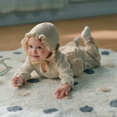 Dave&Bella Baby Girls Autumn Beige Floral Indoor Cotton One-Pieces Romper