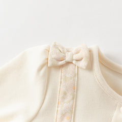 Dave&Bella Baby Girls Autumn Beige Floral Indoor Cotton One-Pieces Romper