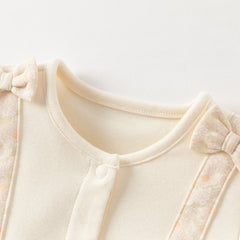 Dave&Bella Baby Girls Autumn Beige Floral Indoor Cotton One-Pieces Romper