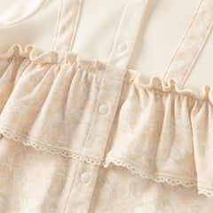 Dave&Bella Baby Girls Autumn Beige Floral Indoor Cotton One-Pieces Romper