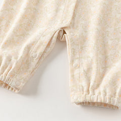 Dave&Bella Baby Girls Autumn Beige Floral Indoor Cotton One-Pieces Romper