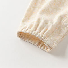 Dave&Bella Baby Girls Autumn Beige Floral Indoor Cotton One-Pieces Romper