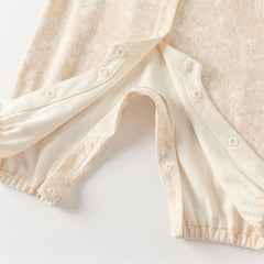 Dave&Bella Baby Girls Autumn Beige Floral Indoor Cotton One-Pieces Romper