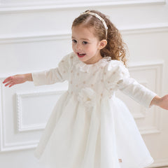 Dave&Bella Toddler Girls Autumn Beige Organza Mesh Princess Wide-skirted Dress