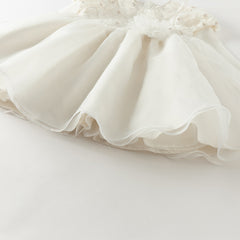 Dave&Bella Toddler Girls Autumn Beige Organza Mesh Princess Wide-skirted Dress