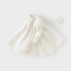 Dave&Bella Toddler Girls Autumn Beige Organza Mesh Princess Wide-skirted Dress