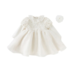 Dave&Bella Toddler Girls Autumn Beige Organza Mesh Princess Wide-skirted Dress