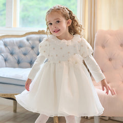 Dave&Bella Toddler Girls Autumn Beige Organza Mesh Princess Wide-skirted Dress