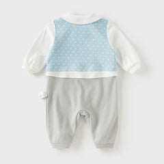 Dave&Bella Newborn Boys Autumn Light Blue Indoor Cozy Baby One-Pieces Romper