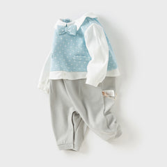 Dave&Bella Newborn Boys Autumn Light Blue Indoor Cozy Baby One-Pieces Romper