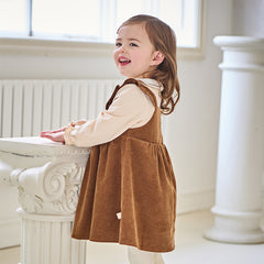 Dave&Bella Toddler Girls Autumn Brown Casual Fake two-piece Patchwork Princess Dress