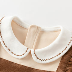 Dave&Bella Toddler Girls Autumn Brown Casual Fake two-piece Patchwork Princess Dress