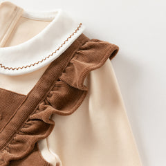 Dave&Bella Toddler Girls Autumn Brown Casual Fake two-piece Patchwork Princess Dress