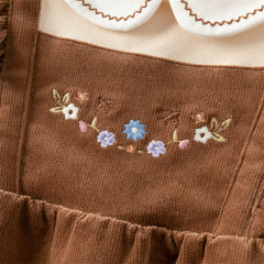 Dave&Bella Toddler Girls Autumn Brown Casual Fake two-piece Patchwork Princess Dress