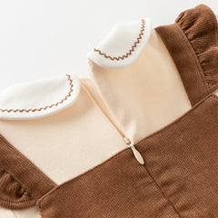 Dave&Bella Toddler Girls Autumn Brown Casual Fake two-piece Patchwork Princess Dress