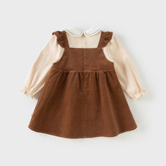 Dave&Bella Toddler Girls Autumn Brown Casual Fake two-piece Patchwork Princess Dress