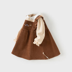 Dave&Bella Toddler Girls Autumn Brown Casual Fake two-piece Patchwork Princess Dress