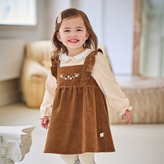 Dave&Bella Toddler Girls Autumn Brown Casual Fake two-piece Patchwork Princess Dress