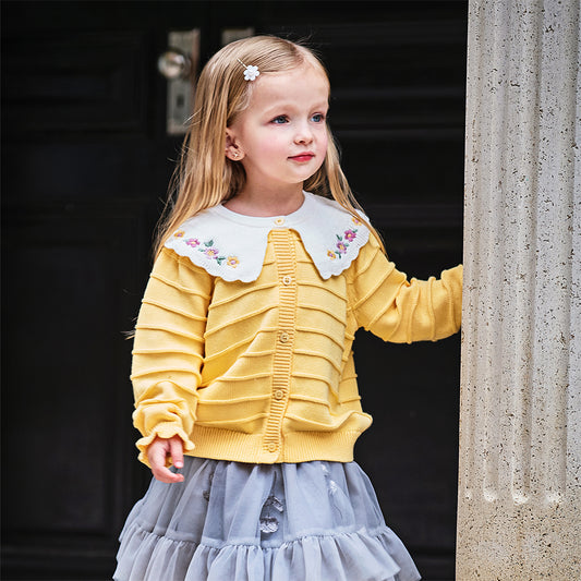 Dave&Bella Toddler Girls Autumn Vivid Yellow Cotton Cardigans Coats