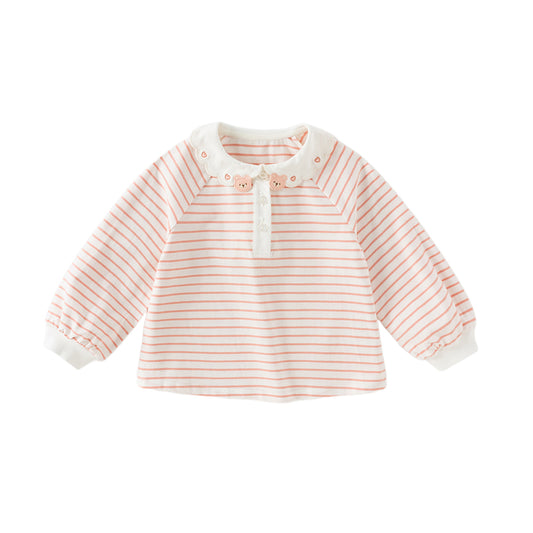 Dave&Bella Toddler Girls Autumn Sweet Pink White Striped Polo T-Shirts Tops