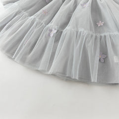 Dave&Bella Toddler Girls Blue Classic Flower Embroidery Soft Mesh Chinese-style Dress