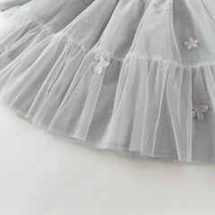 Dave&Bella Toddler Girls Blue Classic Flower Embroidery Soft Mesh Chinese-style Dress