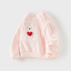 Dave&Bella Toddler Girls Autumn Adorable Pink Cotton Bear Print Sweatshirts Tops