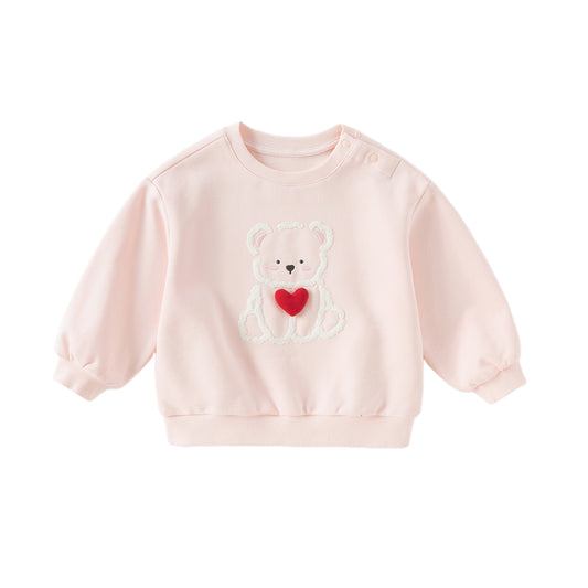 Dave&Bella Toddler Girls Autumn Adorable Pink Cotton Bear Print Sweatshirts Tops